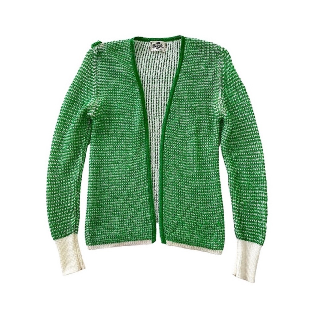 📣ANY 3 @ $33 - $6.99 ship📣 Vintage 70s Metallic Thread Open Front Lightweight Kn